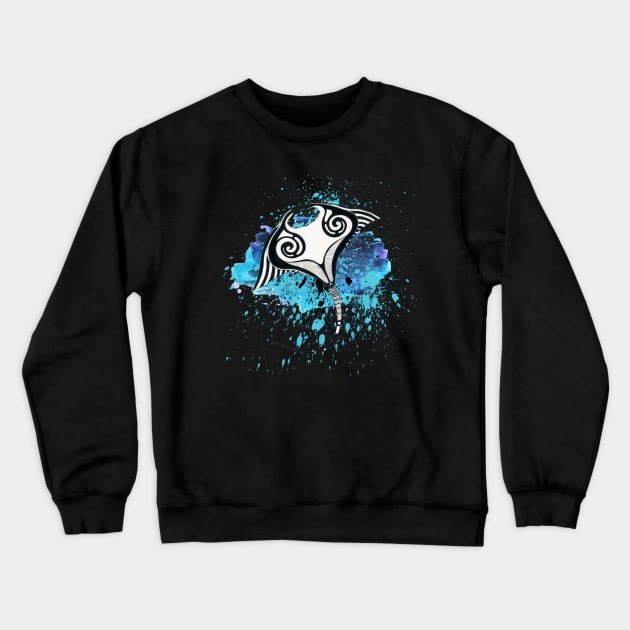 Manta Ray Tribal Blue Ink Splash Crewneck Sweatshirt by Seven Sirens Studios